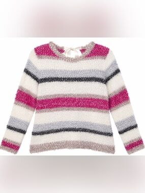 Lane Bryant Fuzzy Eyelash Stripe Sweater 22/24 Pink Ivory Gray Tie Back